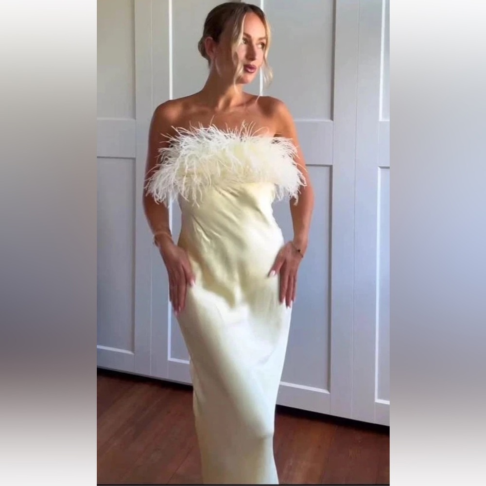 ZARA FEATHERED SATIN MIDI DRESS SIE M - Picture 10 of 16